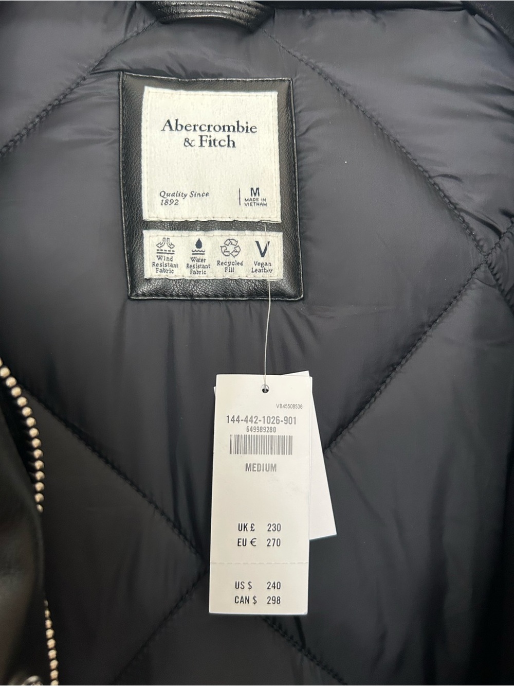 Abercrombie & Fitch Vegan Leather Long Puffer wind water resistant Coat. - Picture 3 of 9